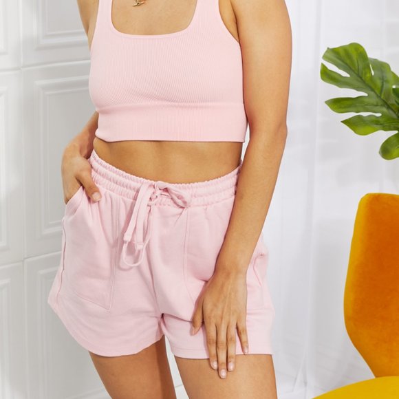 Zenana Full Size Morning Routine Cotton Drawstring Shorts & Tank - Picture 1 of 5